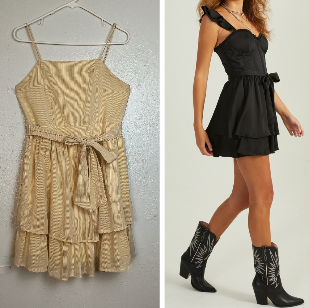 Altar's State Ajustable Straps Mini Tiered Dress Size M Cream Pastel Boho Chic